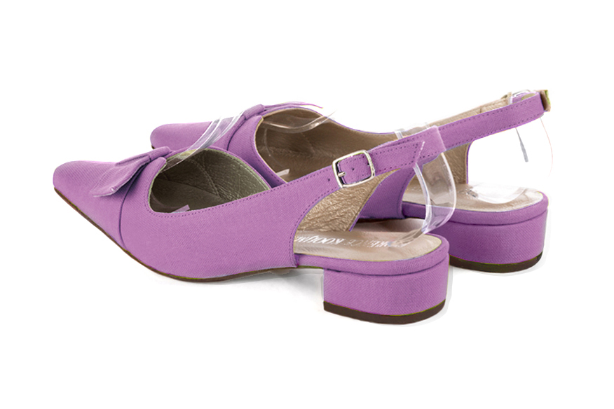 Mauve purple women's open back shoes, with a knot. Tapered toe. Low block heels. Rear view - Florence KOOIJMAN